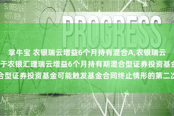 掌牛宝 农银瑞云增益6个月持有混合A,农银瑞云增益6个月持有混合C 关于农银汇理瑞云增益6个月持有期混合型证券投资基金可能触发基金合同终止情形的第二次提示性公告